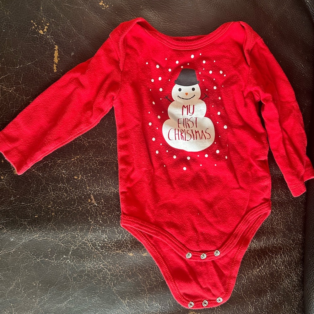 Festive Red Snowman Baby Bodysuit